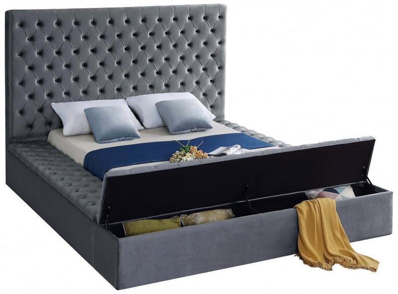 Bliss Velvet Queen Bed (3 Boxes) Grey - Gate FurnitureQueen Bed