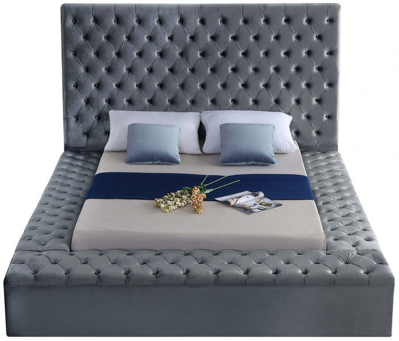 Bliss Velvet Queen Bed (3 Boxes) Grey - Gate FurnitureQueen Bed