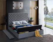 Bliss Velvet Queen Bed (3 Boxes) Grey - Gate FurnitureQueen Bed