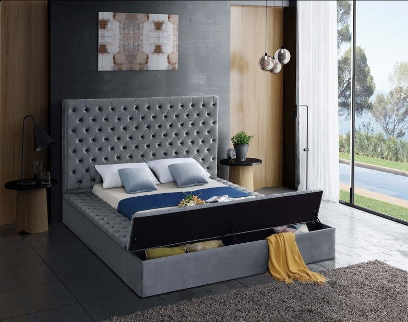 Bliss Velvet Queen Bed (3 Boxes) Grey - Gate FurnitureQueen Bed