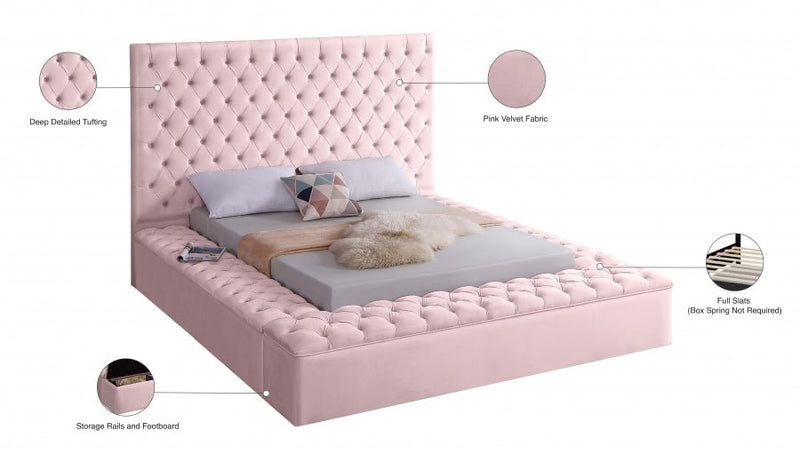 Bliss Velvet Queen Bed (3 Boxes) Pink - Gate FurnitureQueen Bed