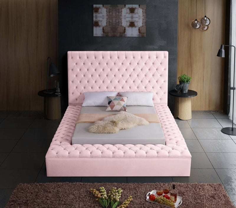 Bliss Velvet Queen Bed (3 Boxes) Pink - Gate FurnitureQueen Bed