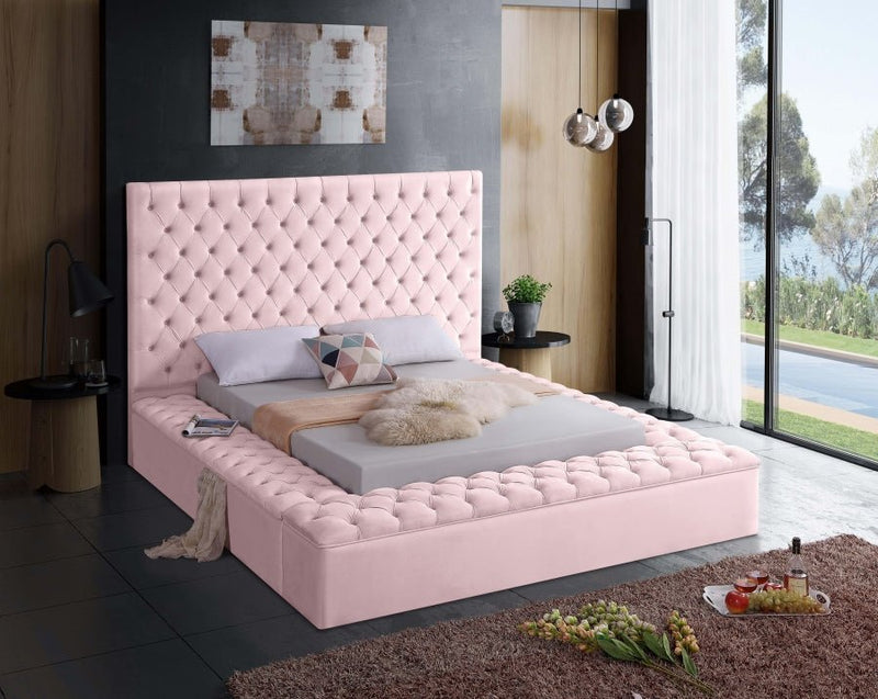 Bliss Velvet Queen Bed (3 Boxes) Pink - Gate FurnitureQueen Bed