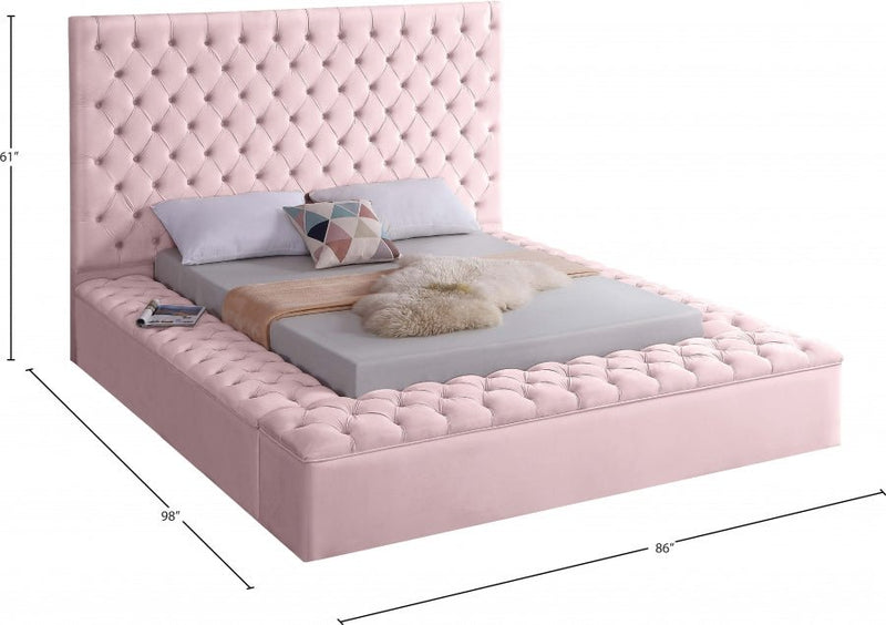 Bliss Velvet Queen Bed (3 Boxes) Pink - Gate FurnitureQueen Bed