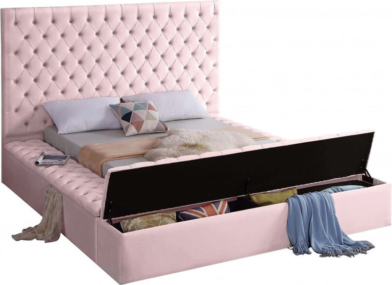 Bliss Velvet Queen Bed (3 Boxes) Pink - Gate FurnitureQueen Bed