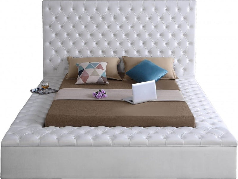 Bliss Velvet Queen Bed (3 Boxes) White - Gate FurnitureQueen Bed