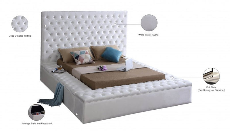 Bliss Velvet Queen Bed (3 Boxes) White - Gate FurnitureQueen Bed