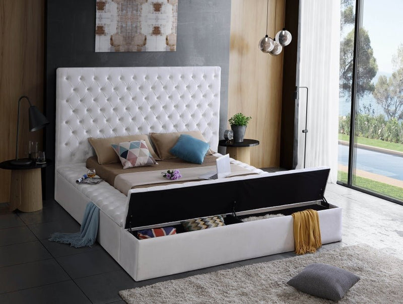 Bliss Velvet Queen Bed (3 Boxes) White - Gate FurnitureQueen Bed