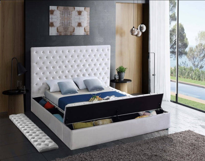 Bliss Velvet Queen Bed (3 Boxes) White - Gate FurnitureQueen Bed