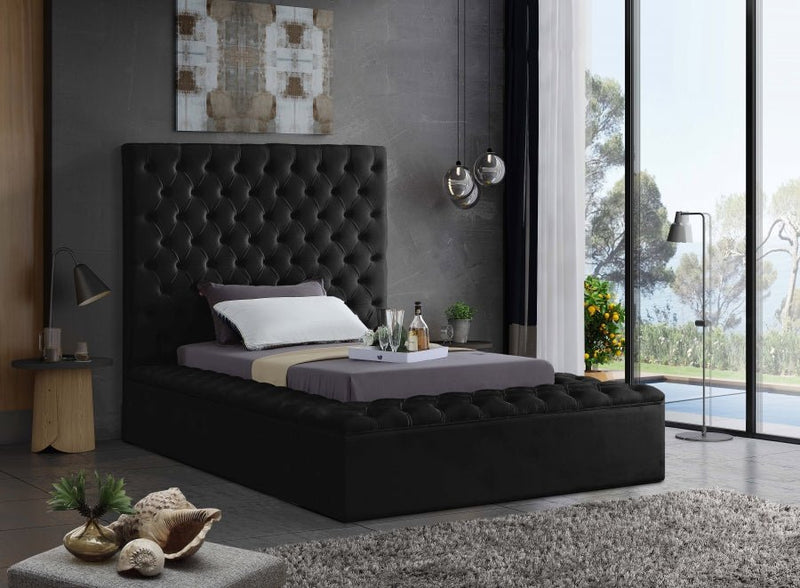 Bliss Velvet Twin Bed (3 Boxes) Black - Gate FurnitureTwin Bed