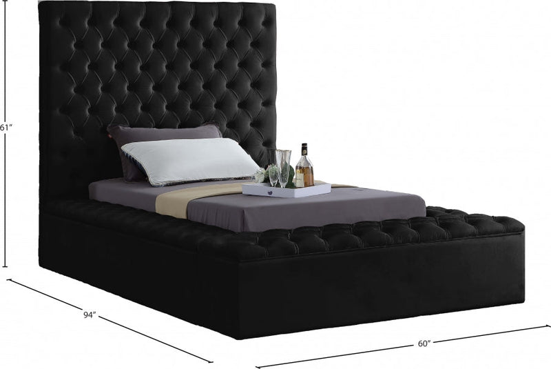 Bliss Velvet Twin Bed (3 Boxes) Black - Gate FurnitureTwin Bed