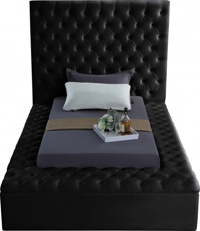 Bliss Velvet Twin Bed (3 Boxes) Black - Gate FurnitureTwin Bed
