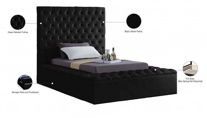 Bliss Velvet Twin Bed (3 Boxes) Black - Gate FurnitureTwin Bed