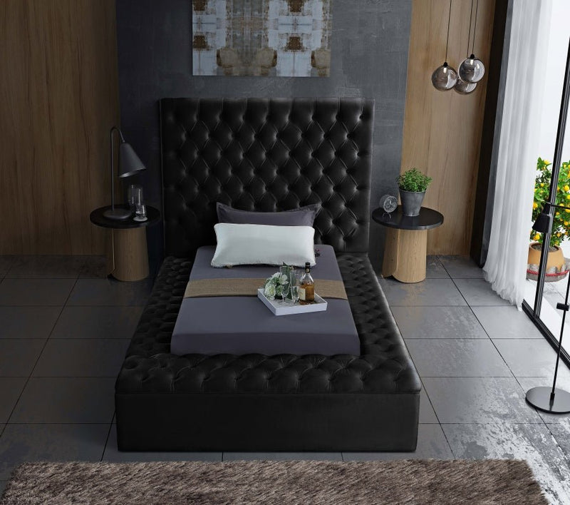 Bliss Velvet Twin Bed (3 Boxes) Black - Gate FurnitureTwin Bed