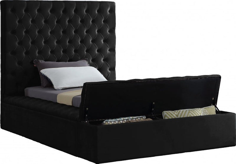 Bliss Velvet Twin Bed (3 Boxes) Black - Gate FurnitureTwin Bed