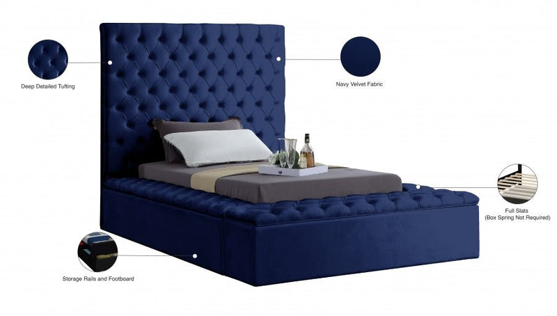Bliss Velvet Twin Bed (3 Boxes) Blue - Gate FurnitureTwin Bed