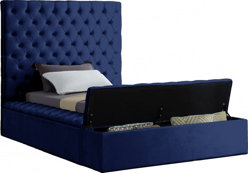 Bliss Velvet Twin Bed (3 Boxes) Blue - Gate FurnitureTwin Bed
