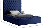 Bliss Velvet Twin Bed (3 Boxes) Blue - Gate FurnitureTwin Bed