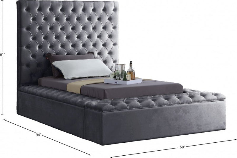 Bliss Velvet Twin Bed (3 Boxes) Grey - Gate FurnitureTwin Bed