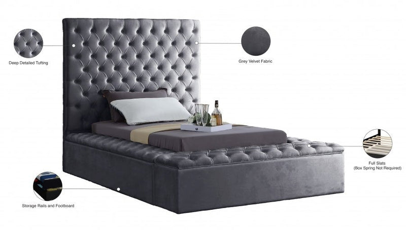 Bliss Velvet Twin Bed (3 Boxes) Grey - Gate FurnitureTwin Bed