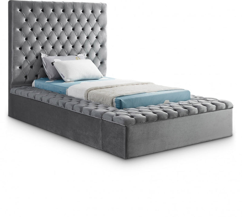 Bliss Velvet Twin Bed (3 Boxes) Grey - Gate FurnitureTwin Bed