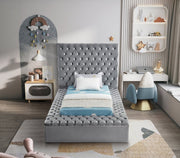 Bliss Velvet Twin Bed (3 Boxes) Grey - Gate FurnitureTwin Bed