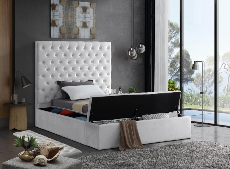 Bliss Velvet Twin Bed (3 Boxes) White - Gate FurnitureTwin Bed
