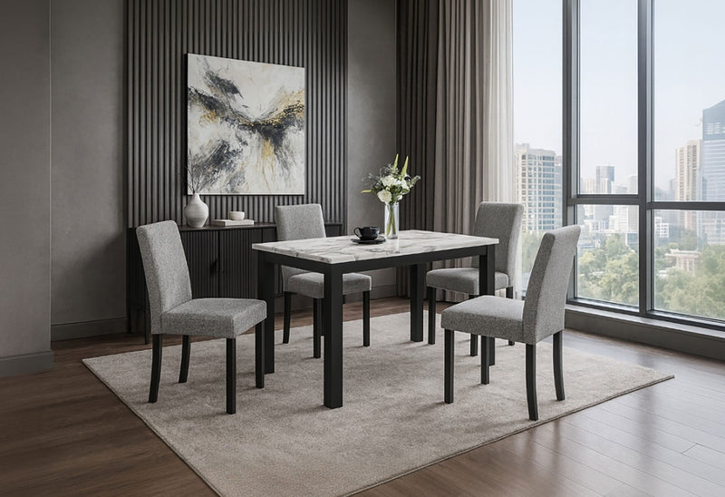D8032dt Wht/Blk Dining Table & D9026dc Gry Dining Chair - D8032DT-WHT/BLK + D9026DC-GRY