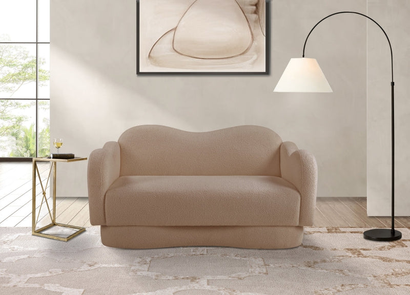 Bloom 58" Teddy Fabric Upholstered Upholstered Loveseat in Beige - 44006Beige-L