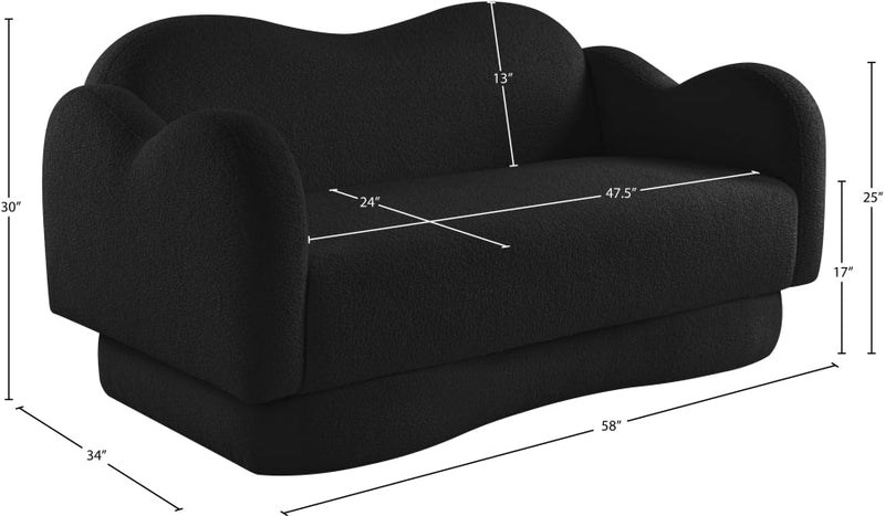 Bloom 58" Teddy Fabric Upholstered Upholstered Loveseat in Black - 44006Black-L