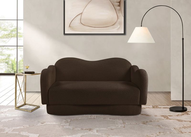 Bloom 58" Teddy Fabric Upholstered Upholstered Loveseat in Brown - 44006Brown-L