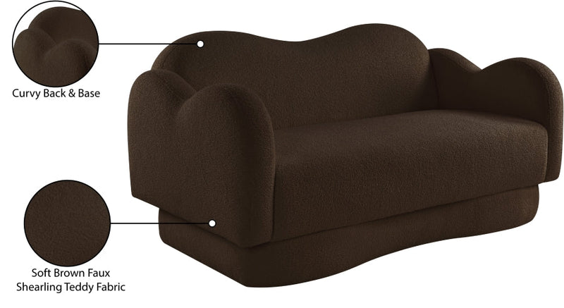 Bloom 58" Teddy Fabric Upholstered Upholstered Loveseat in Brown - 44006Brown-L