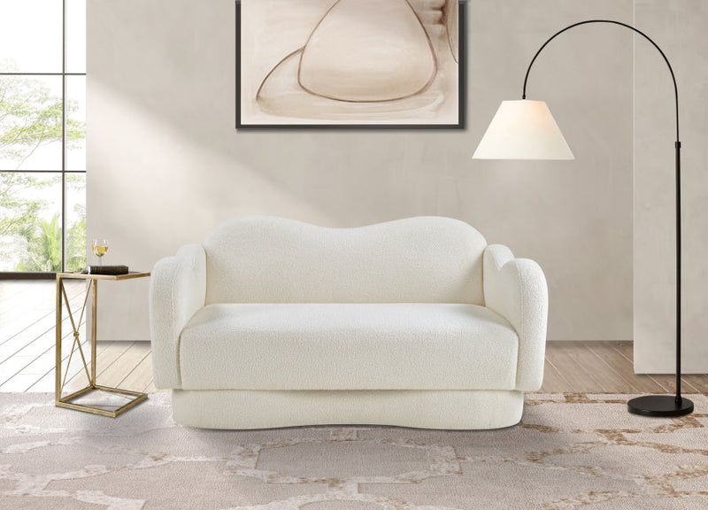 Bloom 58" Teddy Fabric Upholstered Upholstered Loveseat in Cream - 44006Cream-L