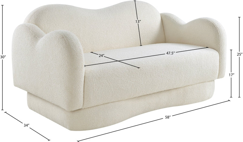 Bloom 58" Teddy Fabric Upholstered Upholstered Loveseat in Cream - 44006Cream-L
