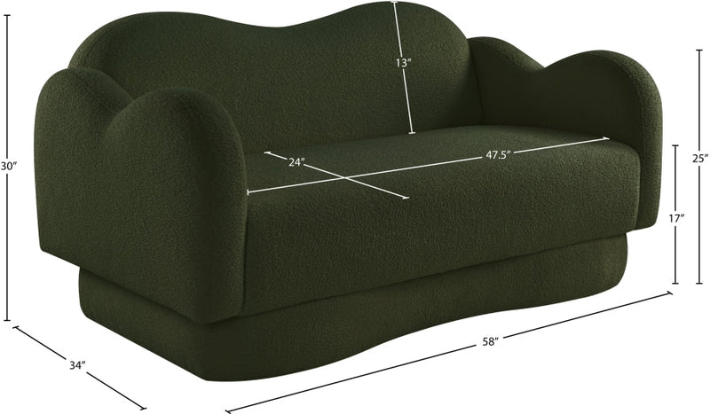 Bloom 58" Teddy Fabric Upholstered Upholstered Loveseat in Green - 44006Green-L