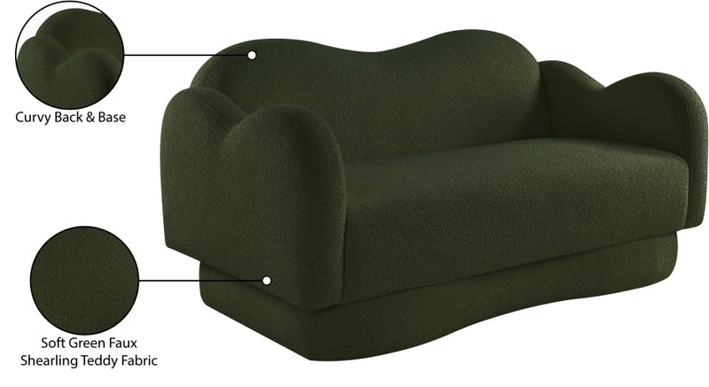 Bloom 58" Teddy Fabric Upholstered Upholstered Loveseat in Green - 44006Green-L