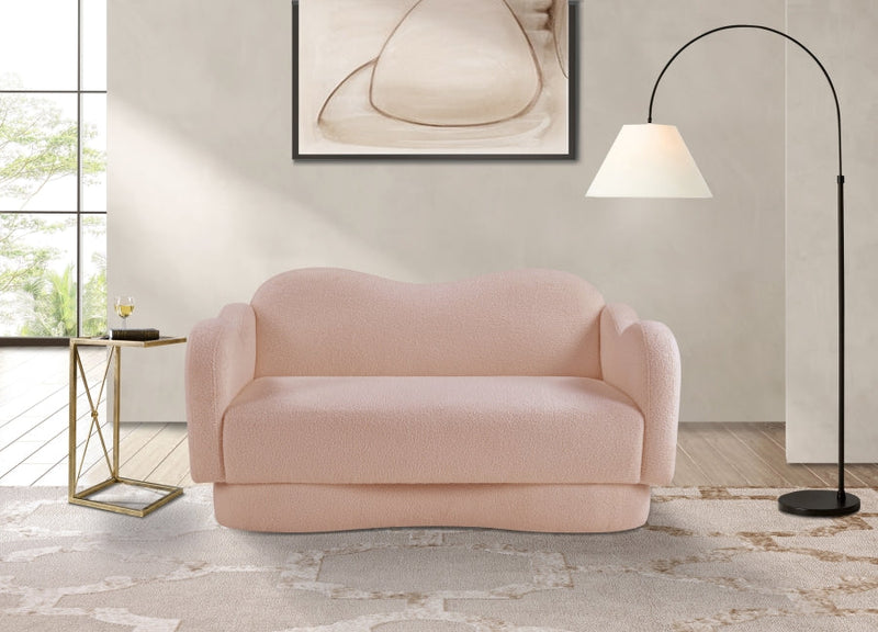 Bloom 58" Teddy Fabric Upholstered Upholstered Loveseat in Pink - 44006Pink-L