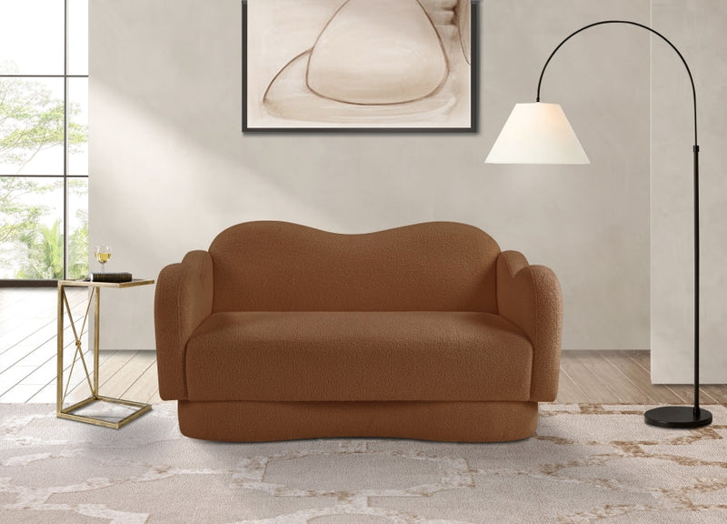Bloom 58" Teddy Fabric Upholstered Upholstered Loveseat in Saddle - 44006Saddle-L