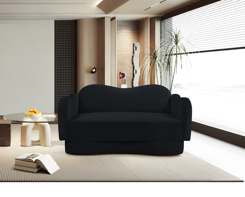 Bloom 58" Velvet Upholstered Upholstered Loveseat in Black - 44007Black-L