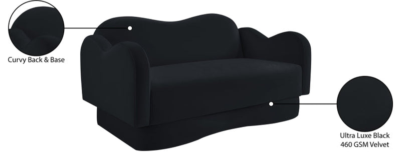 Bloom 58" Velvet Upholstered Upholstered Loveseat in Black - 44007Black-L