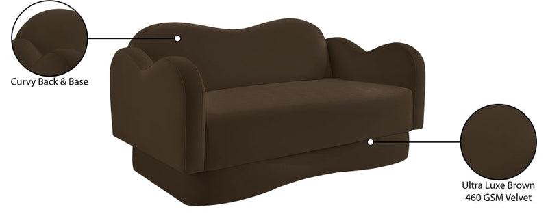 Bloom 58" Velvet Upholstered Upholstered Loveseat in Brown - 44007Brown-L