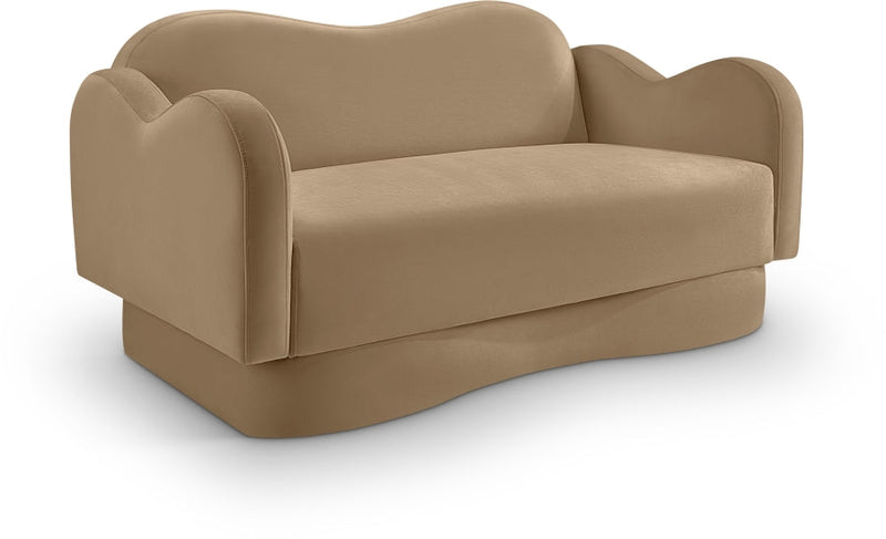 Bloom 58" Velvet Upholstered Upholstered Loveseat in Camel - 44007Camel-L