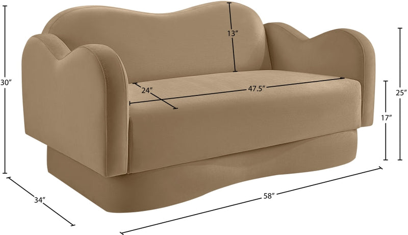 Bloom 58" Velvet Upholstered Upholstered Loveseat in Camel - 44007Camel-L