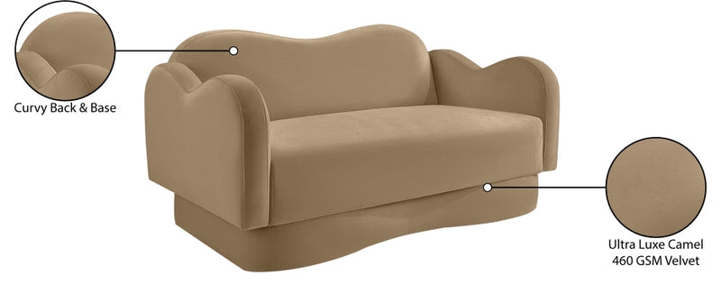 Bloom 58" Velvet Upholstered Upholstered Loveseat in Camel - 44007Camel-L