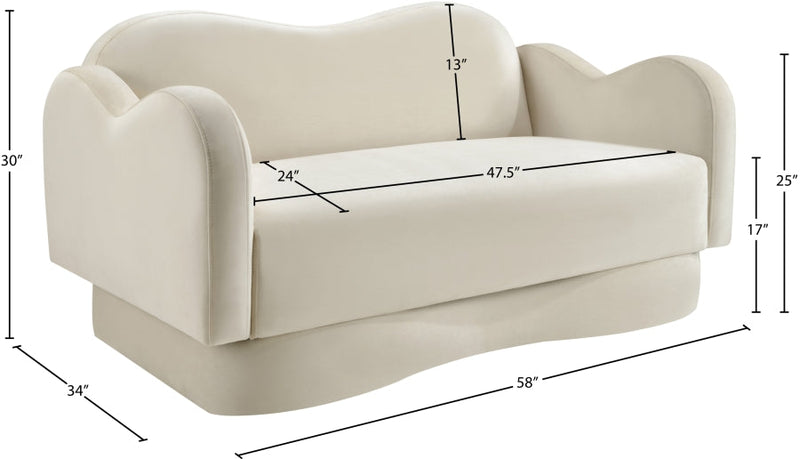 Bloom 58" Velvet Upholstered Upholstered Loveseat in Cream - 44007Cream-L