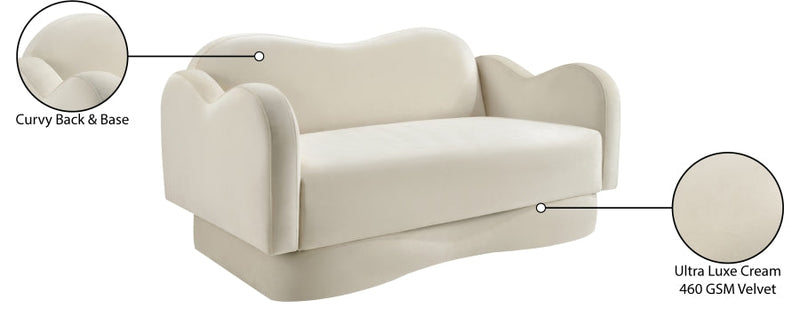Bloom 58" Velvet Upholstered Upholstered Loveseat in Cream - 44007Cream-L
