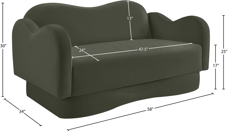 Bloom 58" Velvet Upholstered Upholstered Loveseat in Green - 44007Green-L