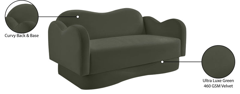 Bloom 58" Velvet Upholstered Upholstered Loveseat in Green - 44007Green-L