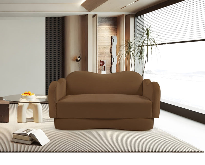 Bloom 58" Velvet Upholstered Upholstered Loveseat in Saddle - 44007Saddle-L