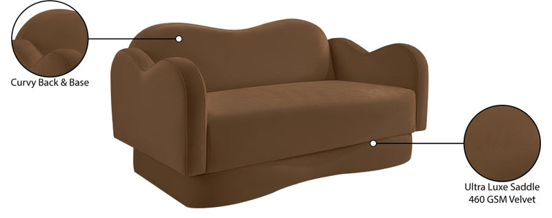 Bloom 58" Velvet Upholstered Upholstered Loveseat in Saddle - 44007Saddle-L